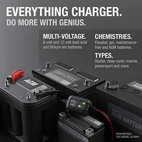 NOCO GENIUS2 2A 6V/12V Smart Battery Charger – Automatic Maintainer, Trickle Cha...