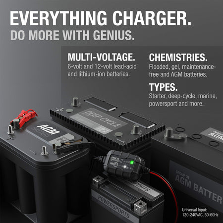 NOCO GENIUS2 2A 6V/12V Smart Battery Charger – Automatic Maintainer, Trickle Cha...