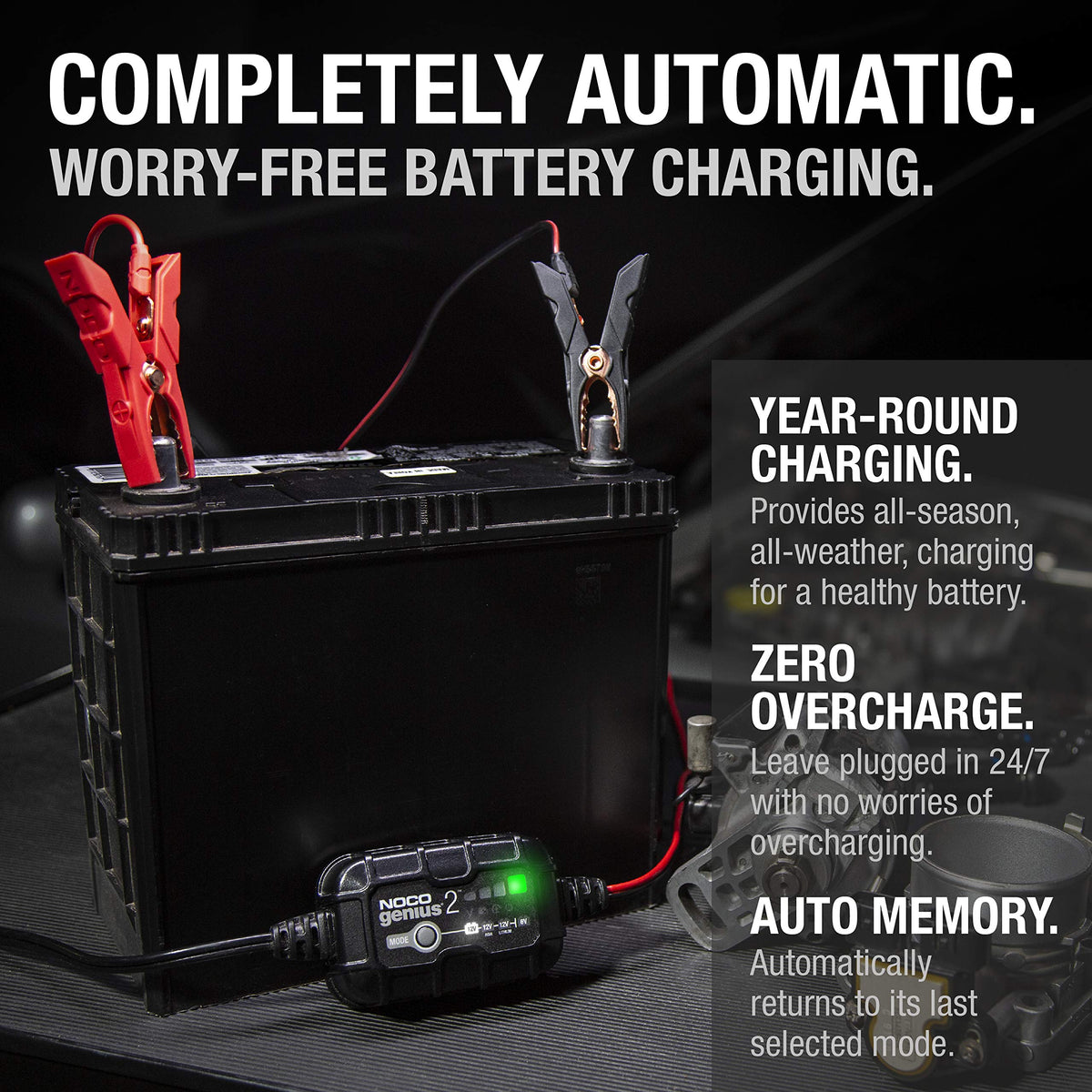 NOCO GENIUS2 2A 6V/12V Smart Battery Charger – Automatic Maintainer, Trickle Cha...