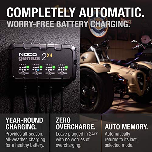 NOCO NOCO GENIUS2X4: 8A 4-Bank Smart Battery Charger (2A/Bank) - 6V/12V Automatic Maintainer, Trickle