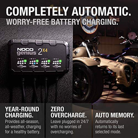 NOCO NOCO GENIUS2X4: 8A 4-Bank Smart Battery Charger (2A/Bank) - 6V/12V Automatic Maintainer, Trickle