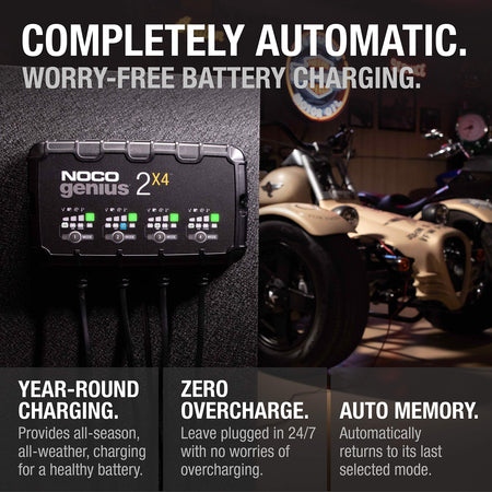 NOCO NOCO GENIUS2X4: 8A 4-Bank Smart Battery Charger (2A/Bank) - 6V/12V Automatic Maintainer, Trickle