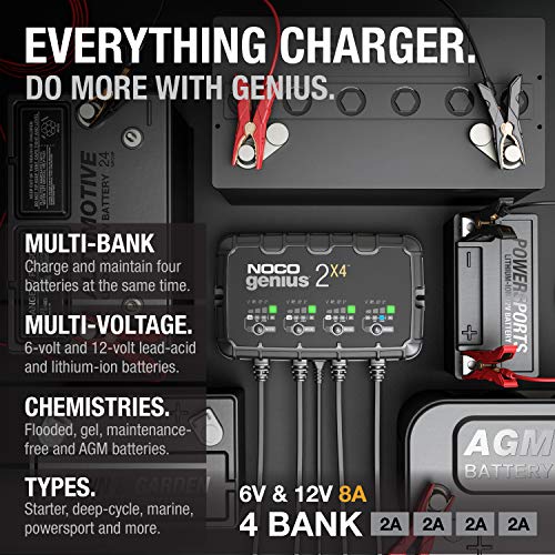 NOCO NOCO GENIUS2X4: 8A 4-Bank Smart Battery Charger (2A/Bank) - 6V/12V Automatic Maintainer, Trickle