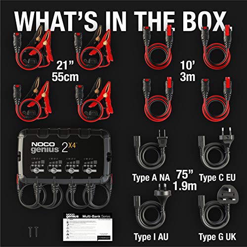 NOCO NOCO GENIUS2X4: 8A 4-Bank Smart Battery Charger (2A/Bank) - 6V/12V Automatic Maintainer, Trickle