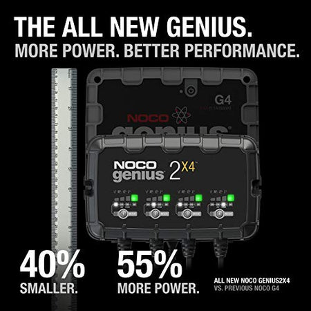 NOCO NOCO GENIUS2X4: 8A 4-Bank Smart Battery Charger (2A/Bank) - 6V/12V Automatic Maintainer, Trickle