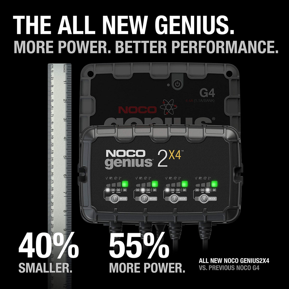 NOCO NOCO GENIUS2X4: 8A 4-Bank Smart Battery Charger (2A/Bank) - 6V/12V Automatic Maintainer, Trickle