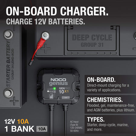 NOCO 0-46221-19047-2 Genius GENPRO10X1: 1-Bank, 10A Onboard Battery Charger - 10A Per Ba...