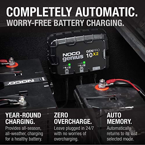 NOCO GENPRO10X2 Genius : 2-Bank, 20A Onboard Battery Charger - 10A Per Bank, 12V Wa...