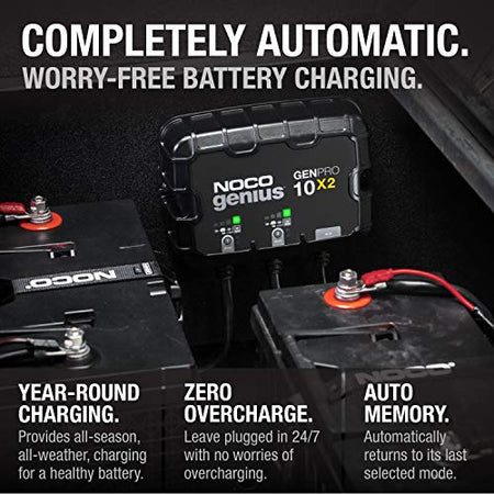 NOCO GENPRO10X2 Genius : 2-Bank, 20A Onboard Battery Charger - 10A Per Bank, 12V Wa...