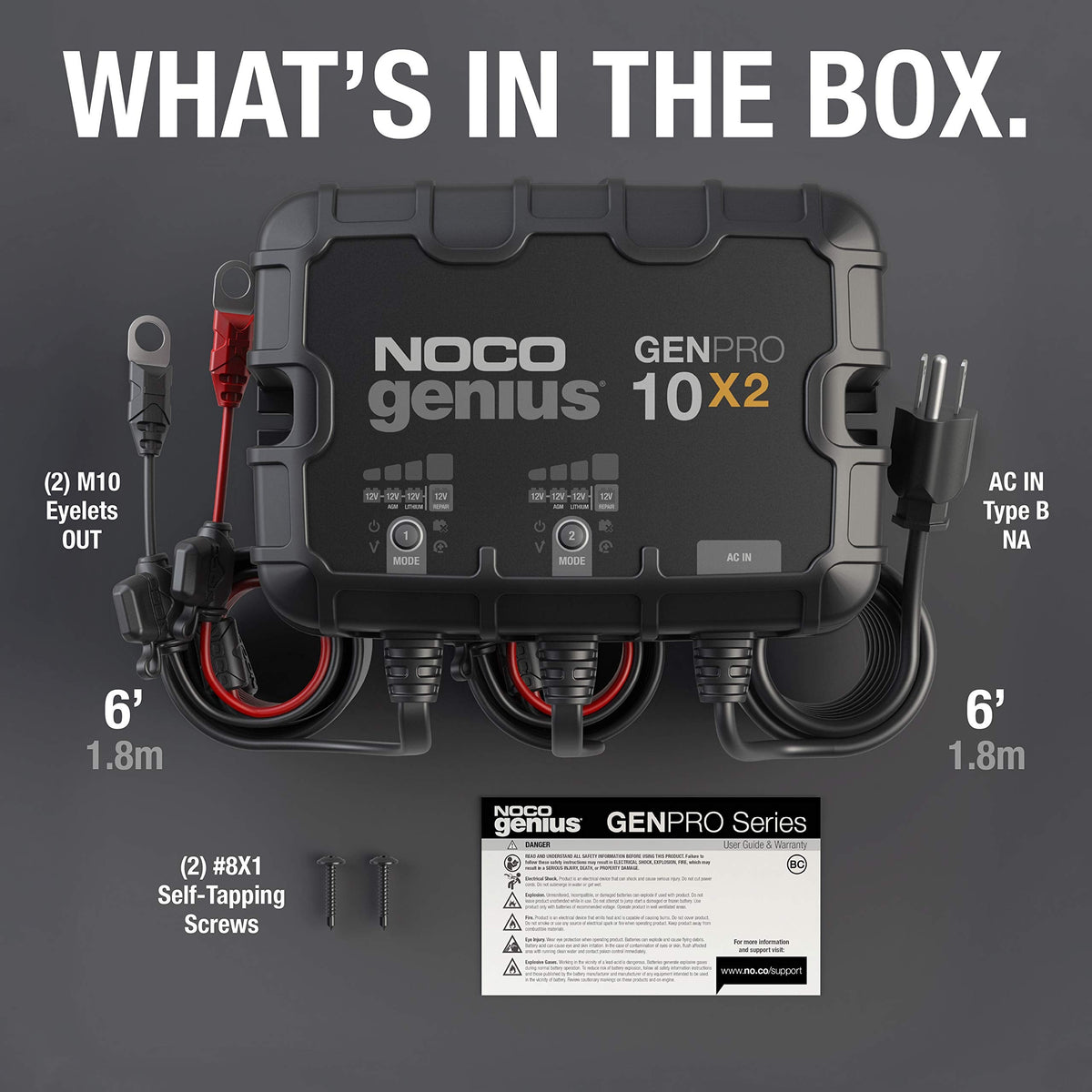 NOCO GENPRO10X2 Genius : 2-Bank, 20A Onboard Battery Charger - 10A Per Bank, 12V Wa...