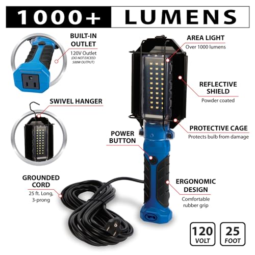 Performance Tool Performance Tool W2237 25' 18GA 1,000 lumen 120V LED Drop Light with Extra Built in 120V