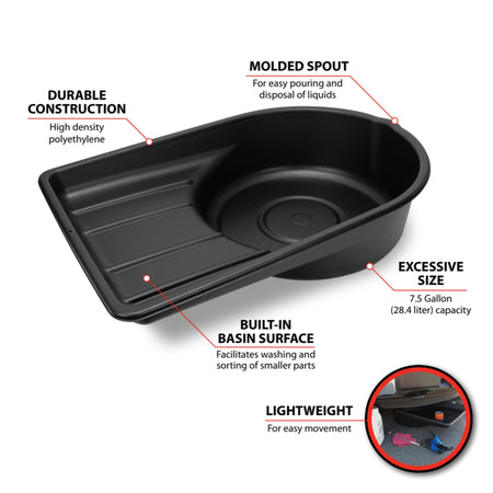 PERFORM TOOL W4072 Performance Tool 7.5 Gallon Polyethylene Oil Drain Tub Engine & Performance