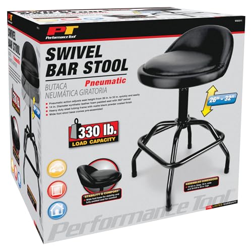 PERFORM TOOL W85011 Performance Tool  Pneumatic Swivel Bar Stool with Back Support, 360...
