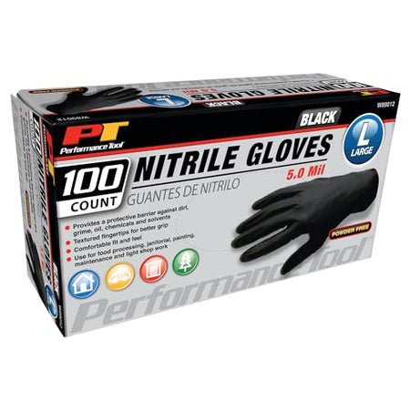 PERFORM TOOL W89012 BLK NITRILE GLOVES 100 LG
