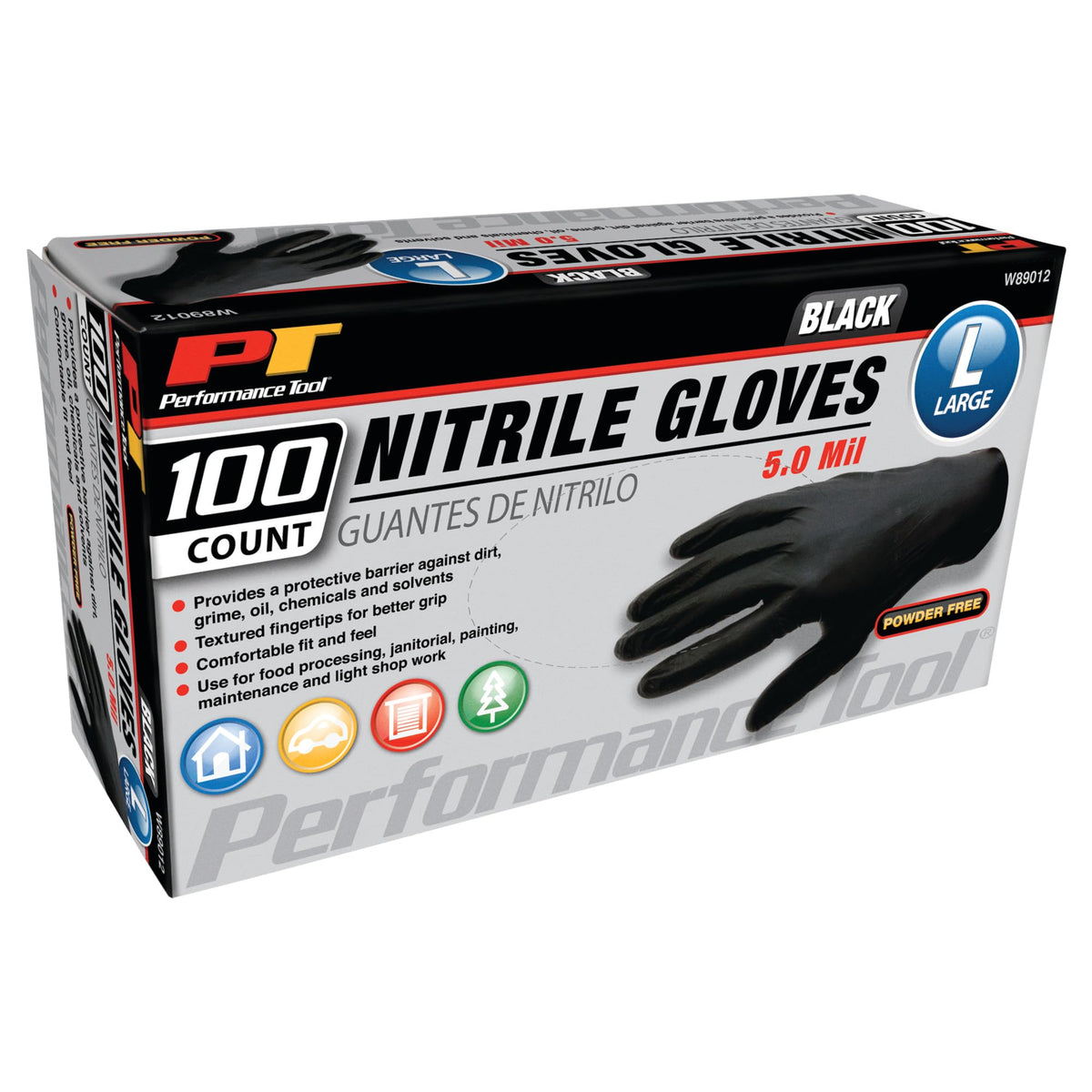 PERFORM TOOL W89012 BLK NITRILE GLOVES 100 LG