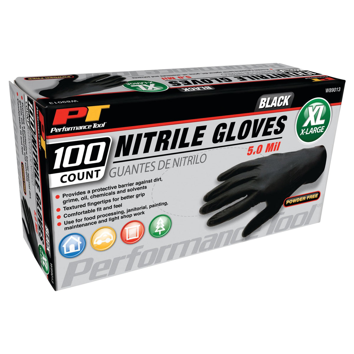 PERFORM TOOL W89013 Performance Tool  Black Nitrile Gloves X-Large, 100 Pack Engine & Performance