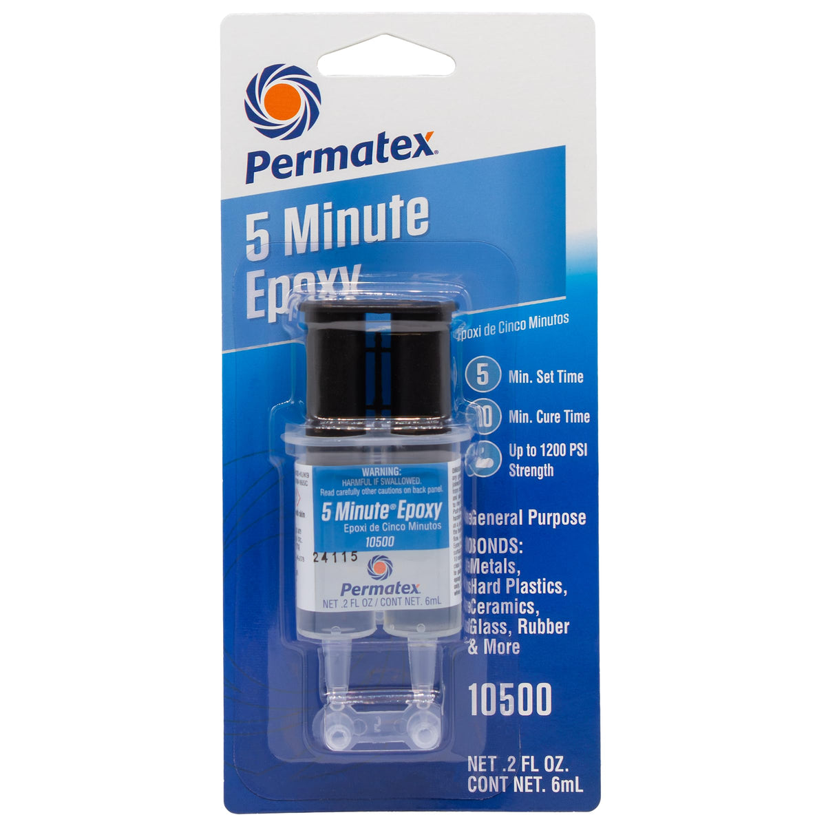 Permatex Permatex 10500-5 Minute Epoxy, Single-Use Syringe for General Purpose Creates a Hard, Rigid Bond