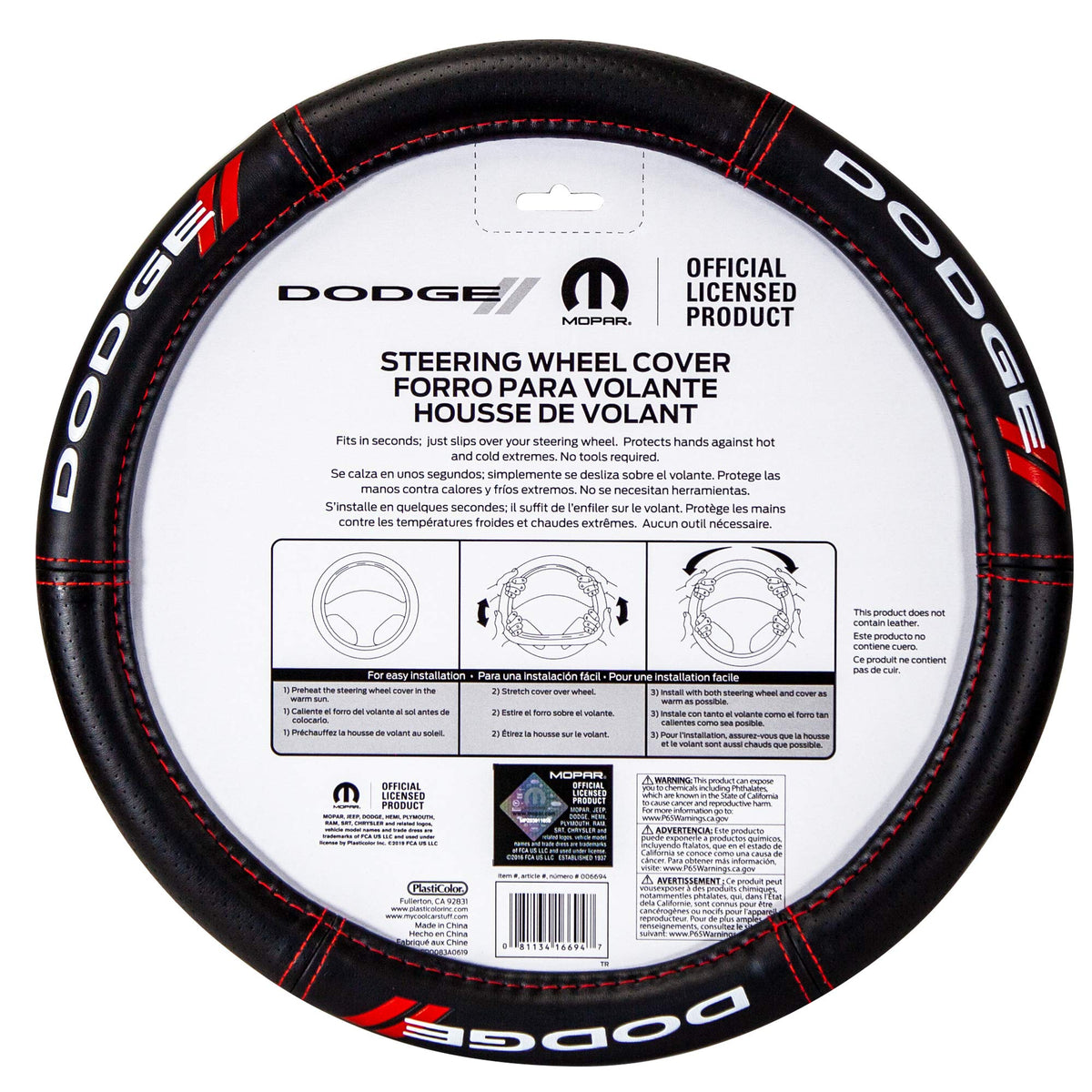 Plasticolor Plasticolor 006694R01 Dodge // Deluxe High Contrast Stitching Premium Steering Wheel Cover for