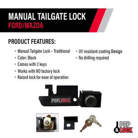 POPNLOCK LLC PL2310 Pop & Lock – Manual Tailgate Lock for Ford F150, Fits 1987 to 1996 ...