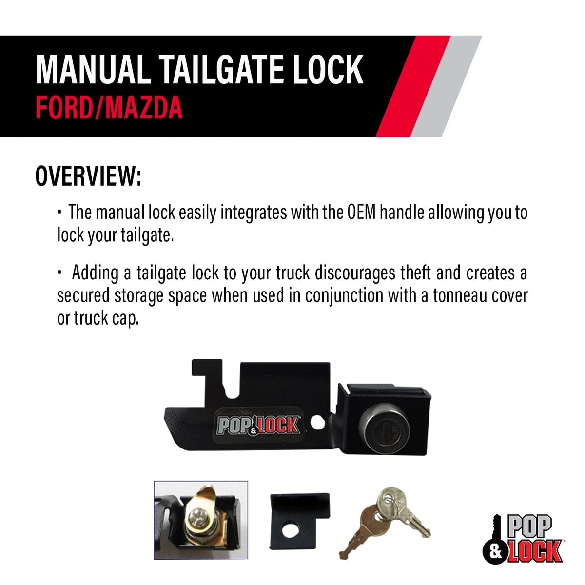 POPNLOCK LLC PL2310 Pop & Lock – Manual Tailgate Lock for Ford F150, Fits 1987 to 1996 ...