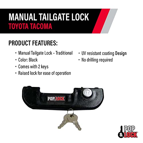 POPNLOCK LLC PL5100 Pop & Lock – Manual Tailgate Lock for Toyota Tacoma, Fits 1995 to 2...