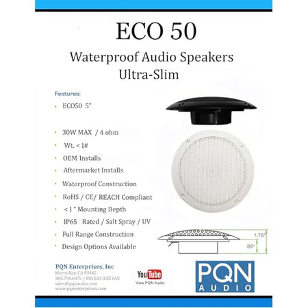 PQN ENTRPRIS ECO50-4W PQN Audio Waterproof Marine Speakers - RV, Camper, Boat, Wall and ...