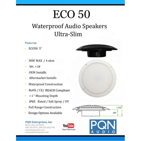 PQN ENTRPRIS ECO50-4W PQN Audio Waterproof Marine Speakers - RV, Camper, Boat, Wall and ...