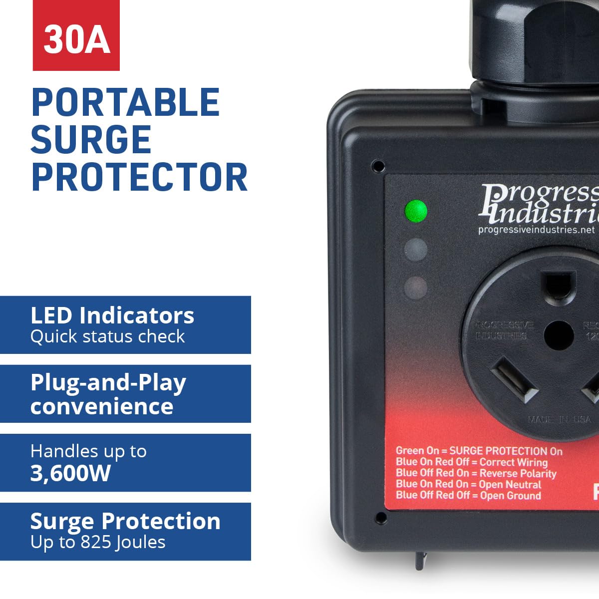 PROGRESSIVE SSP-30X Industries Portable RV Smart Surge Protector, Black, 30 Amp RV & Camper