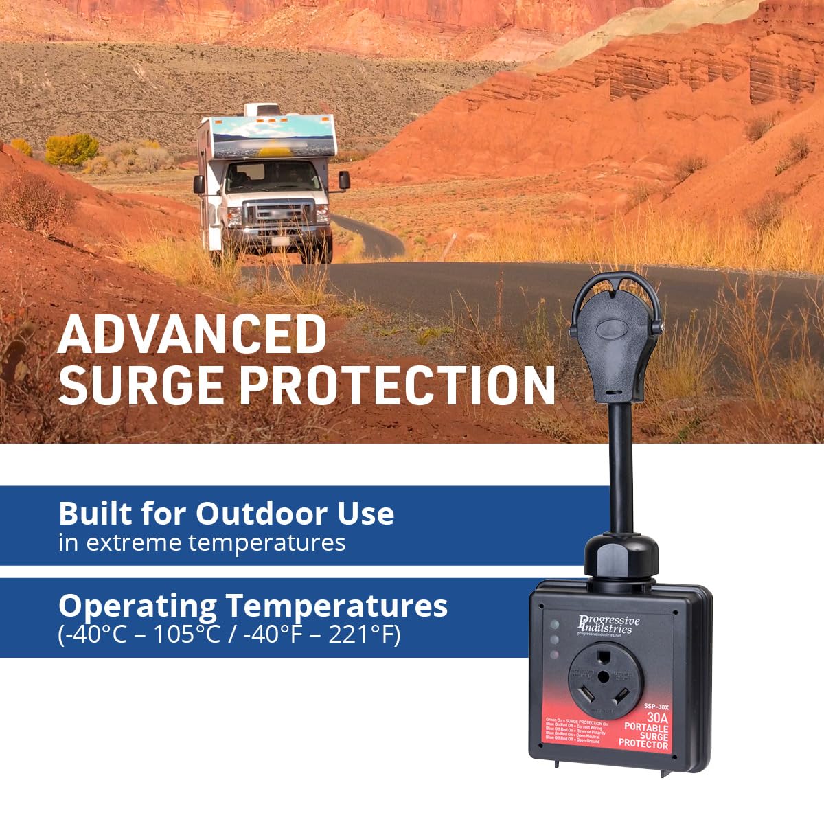 PROGRESSIVE SSP-30X Industries Portable RV Smart Surge Protector, Black, 30 Amp RV & Camper