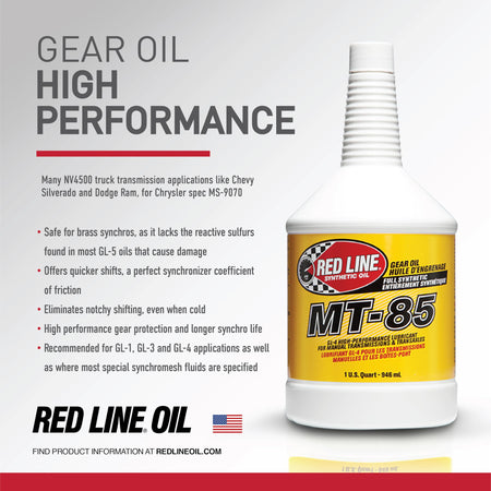 RED LINE 50504 MT-85 Manual Transmission 75W85 GL-4 Gear Oil - 1 Quart Engine & Performance