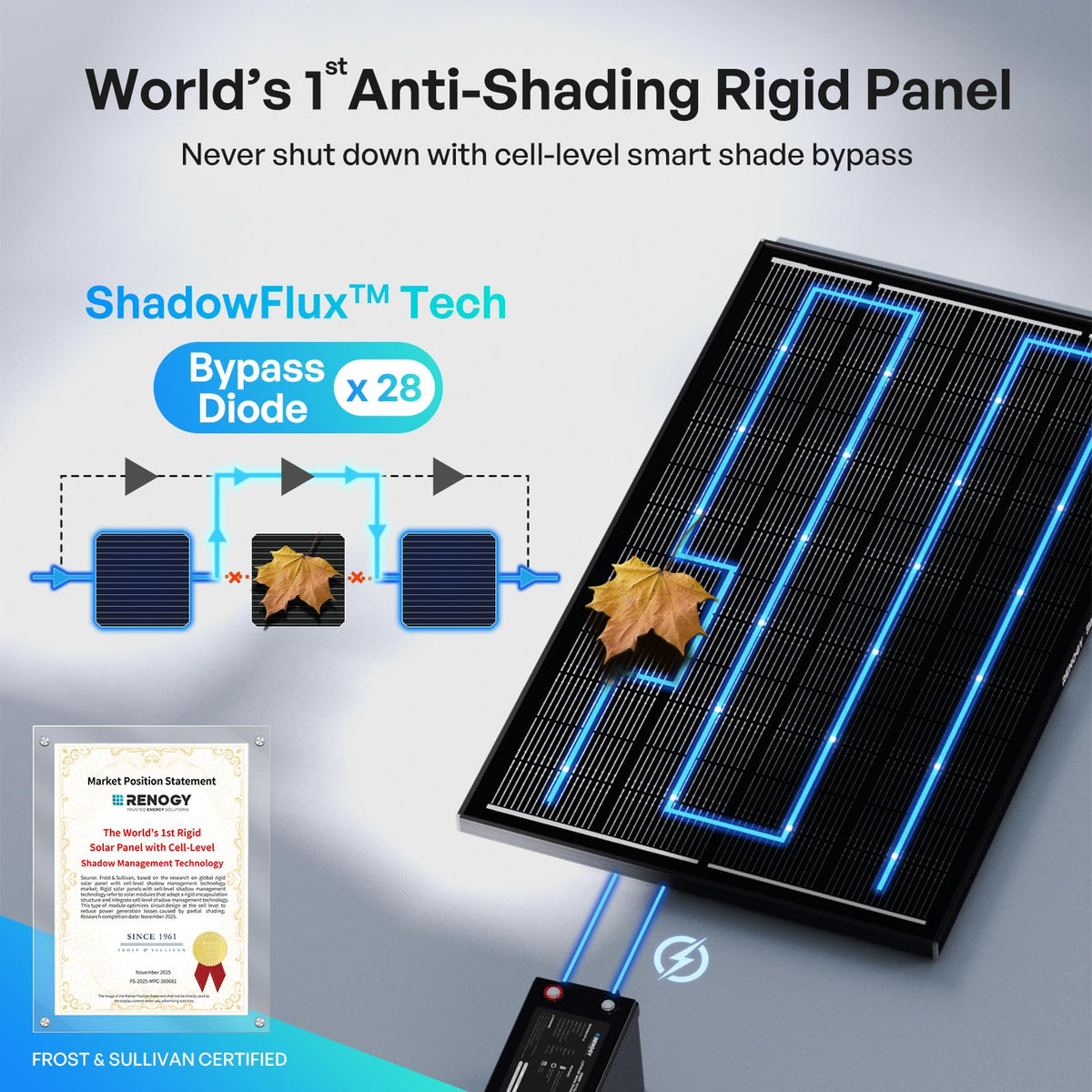RENOGY 12V 200 Watt Solar Panel ShadowFlux Solar Panels, N-Type Anti-Shading Panels for 12V/24V S...