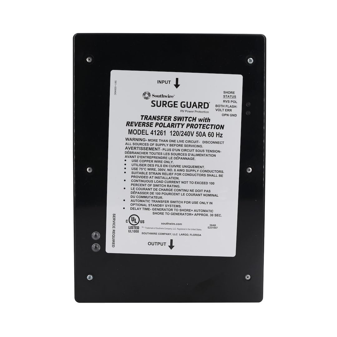 SOUTHWIRE 41261-011 Entry Level 50A Surge Guard Reverse Polarity Transfer Switch RV & Camper