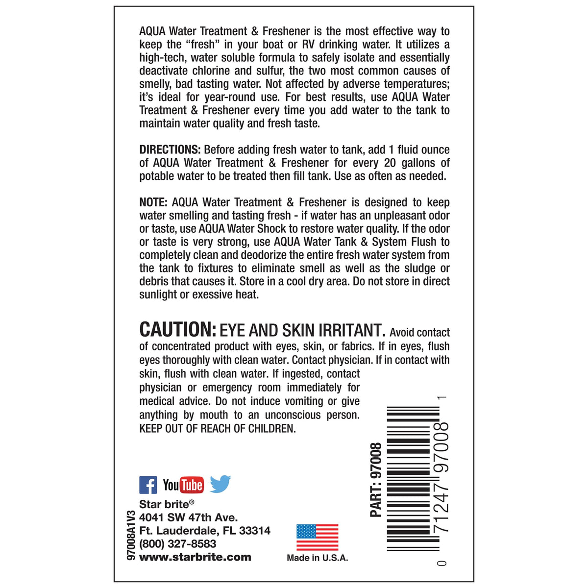 STAR BRITE 097008 WATER TREATMENT AND FRESHENER 8 OZ.