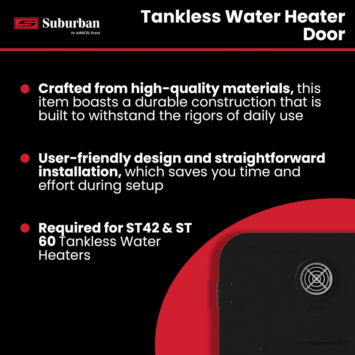 SUBURBAN MFG 6285AEB Suburban Tankless Water Heater Door for ST42 & ST60, Black RV & Camper
