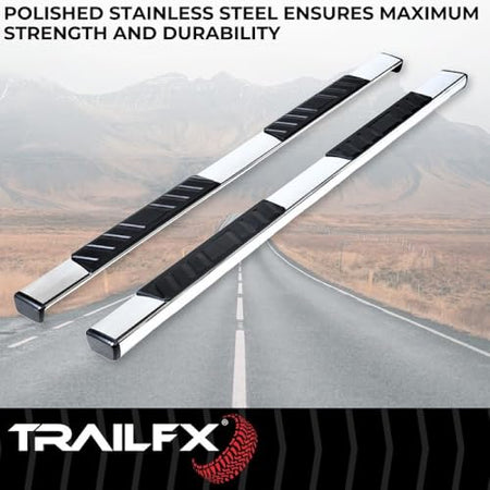 TRAILFX A4015S 4' T4 Series Cab Length Polished Trapezoid Step Bars Truck & Exterior