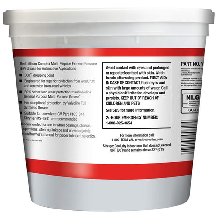 VALVOLINE VV616-EA Multi-Vehicle High Temperature Red Grease 4 LB Tub Engine & Performance