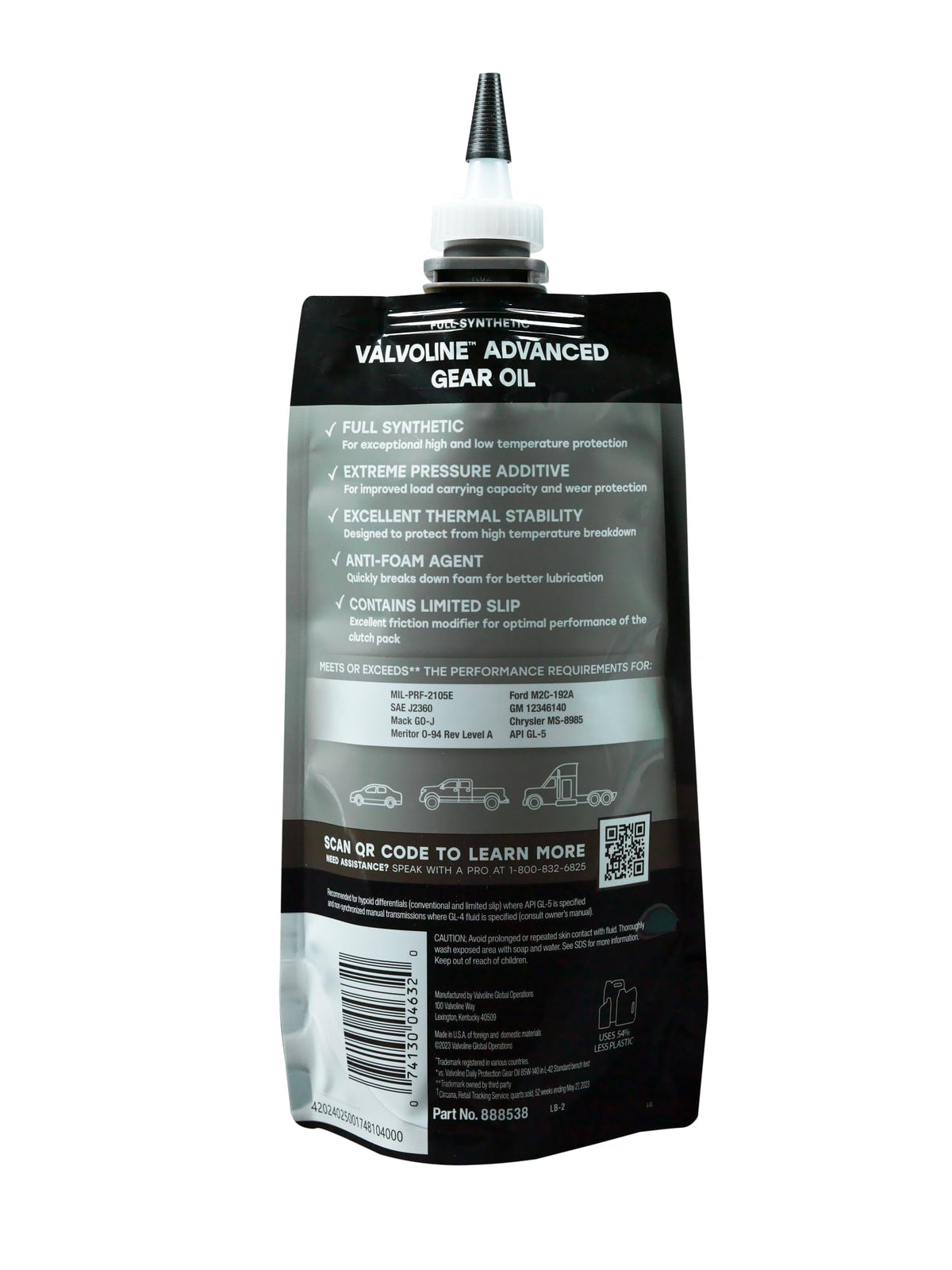 VALVOLINE 889787-EA FlexFill Advanced Full Synthetic 75W-140 Gear Oil 1 Quart Pouch
