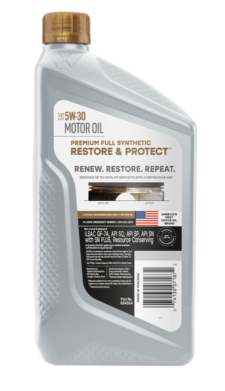 VALVOLINE 904564-EA Restore & Protect Full Synthetic 5W-30 Motor Oil 1 Quart Engine & Performance