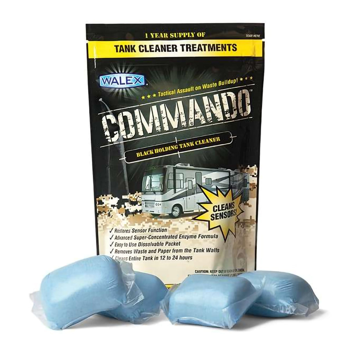 WALEX CMDOBG Commando RV Tank Sensor Cleaner Packets - 4-Count RV & Camper