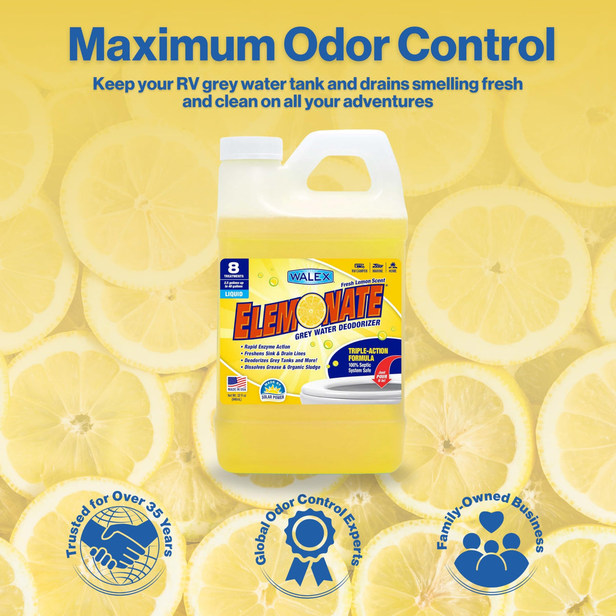 Walex Walex Elemonate Liquid Grey Water Deodorizer for RV, Camper & Marine - Dissolves Grease & Organic